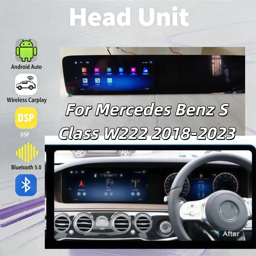 

ym Wireless CarPlay Touch Screen For Benz W222 2018-2022 Car Multimedia Player Android13 Car Radio Head Unit BT 5.0 Upgrade dual