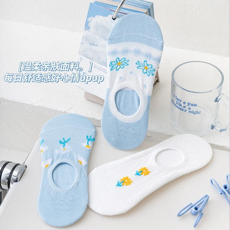 5/10 paia di calze da donna di alta qualità bocca poco profonda primavera ed estate stile carino tendenza estate calze sottili in Silicone calze da barca blu