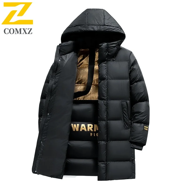 

COMXZ Men Outdoor Long Padded Jacket Classic Hooded Work Thickened Warm Parka Commuting Office Comfort Windproof Winter Jackets