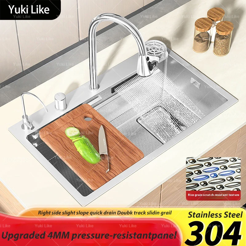 

Кухонная мойка из нержавеющей стали 304, многофункциональная независимая розетка-водопад, большая бытовая раковина с одним слотом под креплением