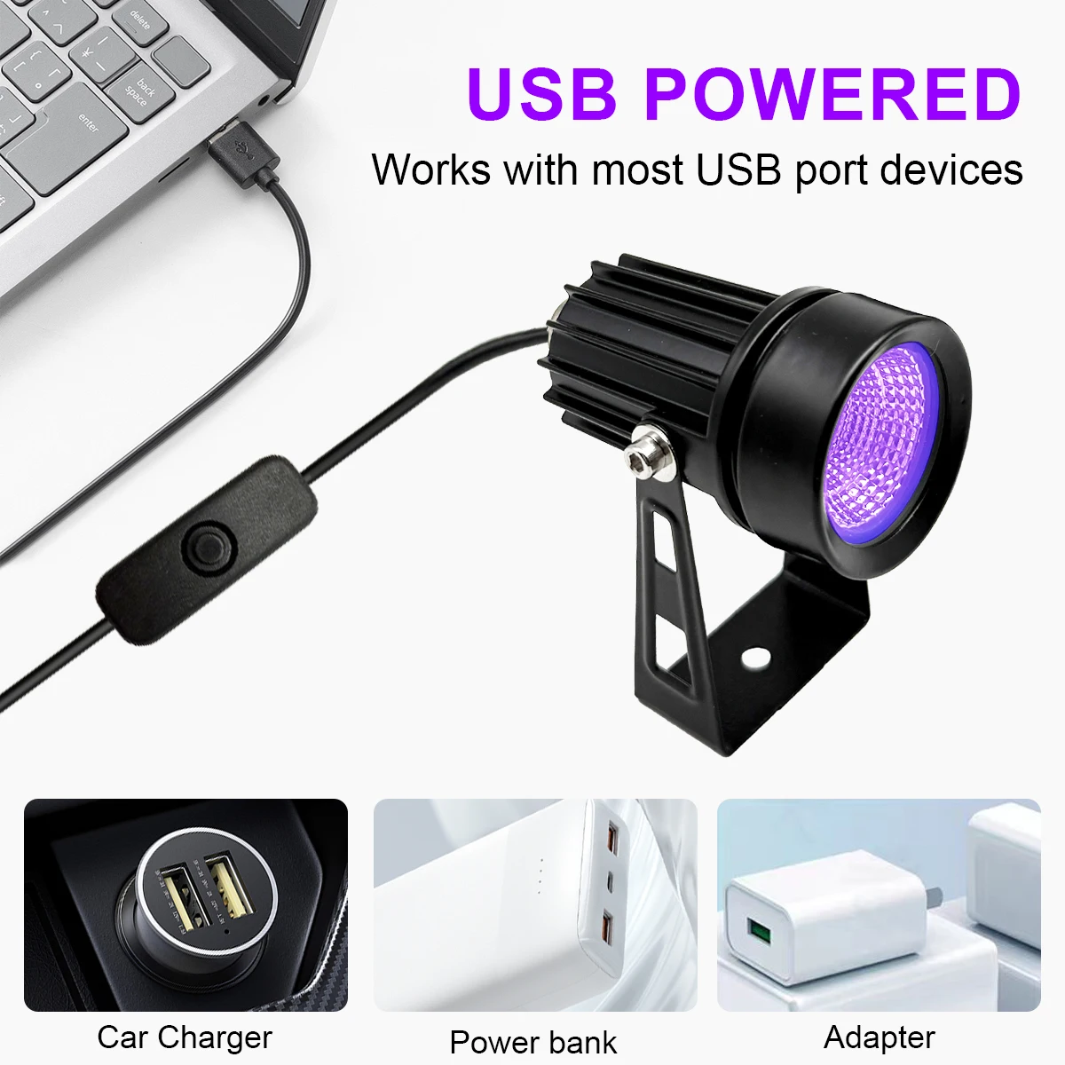 395 مصباح الضوء الأسود فوق البنفسجي LED أضواء خزانة الضوء الأرجواني، 5 فولت مع مفتاح، إضاءة حفلات الهالوين، جل الأظافر