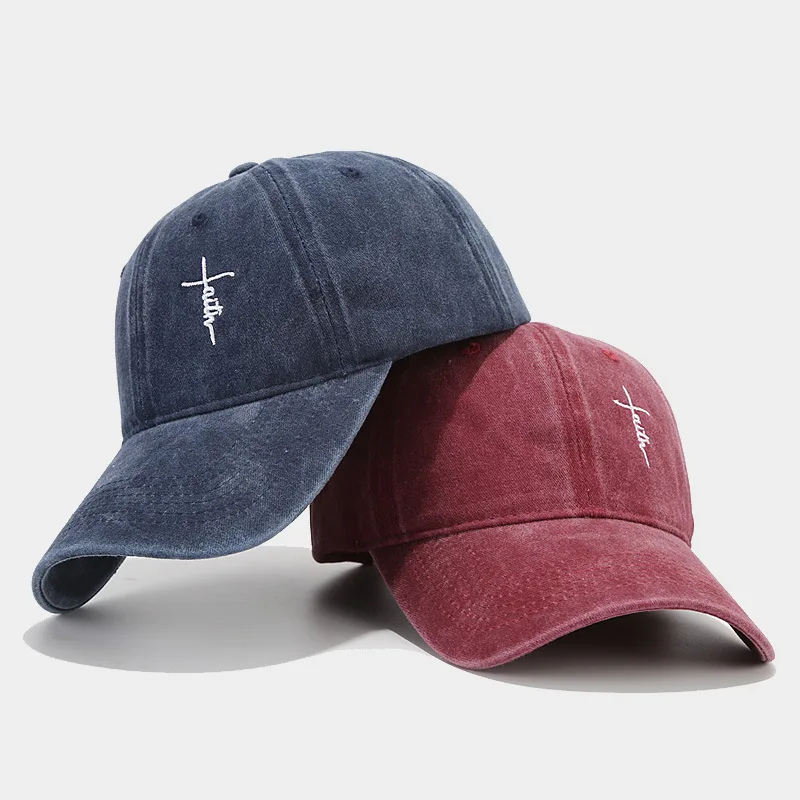 Vintage washed vintage unisex faith cross embroidered baseball cap - soft, breathable, adjustable dad cap, hip-hop style, suitab