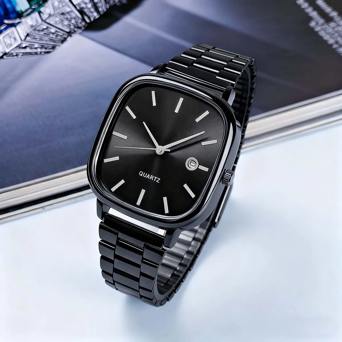 Men Square Date Dial Quartz Wristwatch Alloy Band Minimalist Business Casual Male Watch