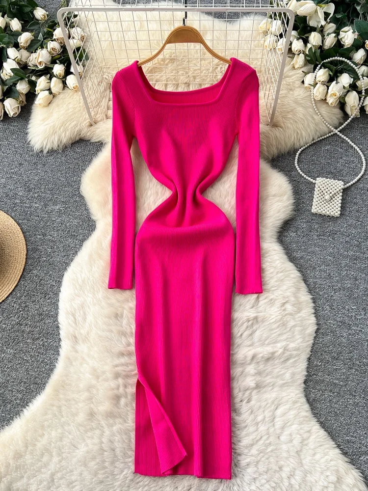 Emagrecimento de malha longa sve dr cintura alta a linha silhueta commute sle gola quadrada camada base suéter dr