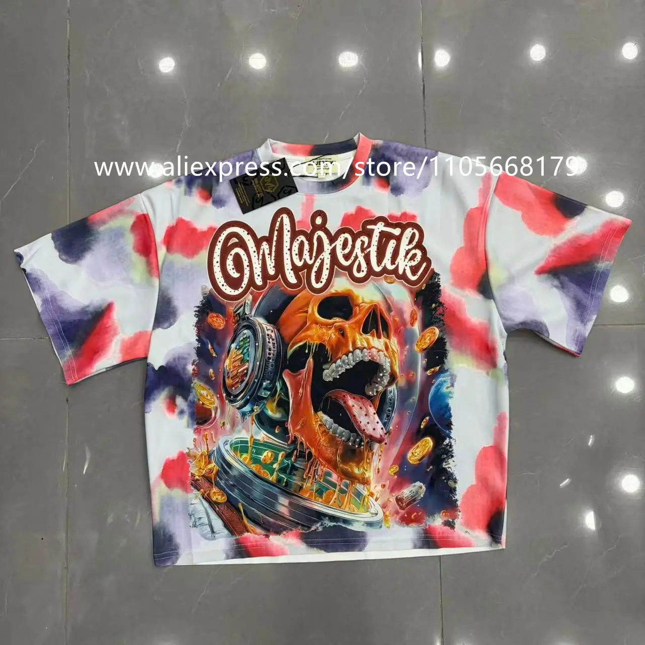 High-Quality Full-Print Rhinestone Short-Sleeve Fashion Niche Loose-Fitting Raw Edge Short-Sleeve Trendy High Street Style
