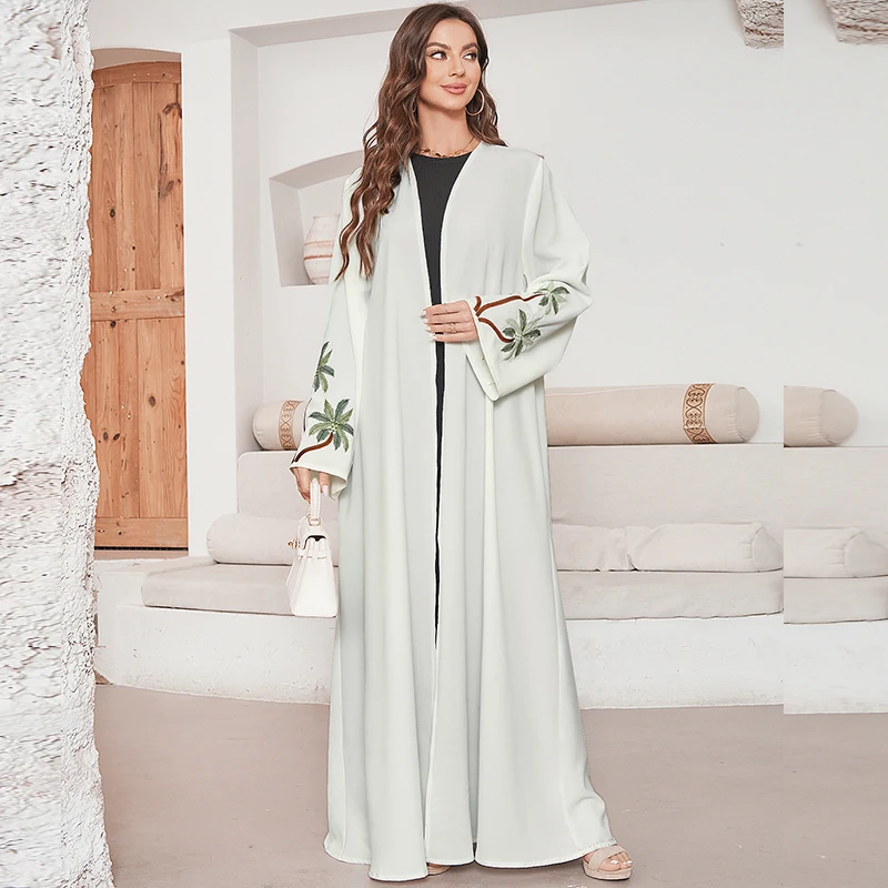 Alberi tropicali Ricamo Musulmano Kefiyyeh Abaya Ramadan Dubai Abaya Donna Abito musulmano Abbigliamento islamico modesto Capispalla Cappotti