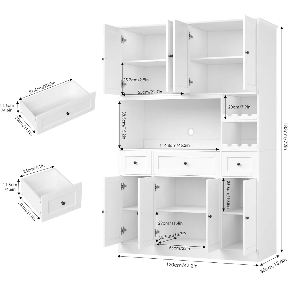 خزانة مخزن المطبخ الكبيرة مع رف النبيذ وحامل الميكروويف، وخزانة تخزين طويلة مع أدراج للمخزن وتنظيم الطعام #2