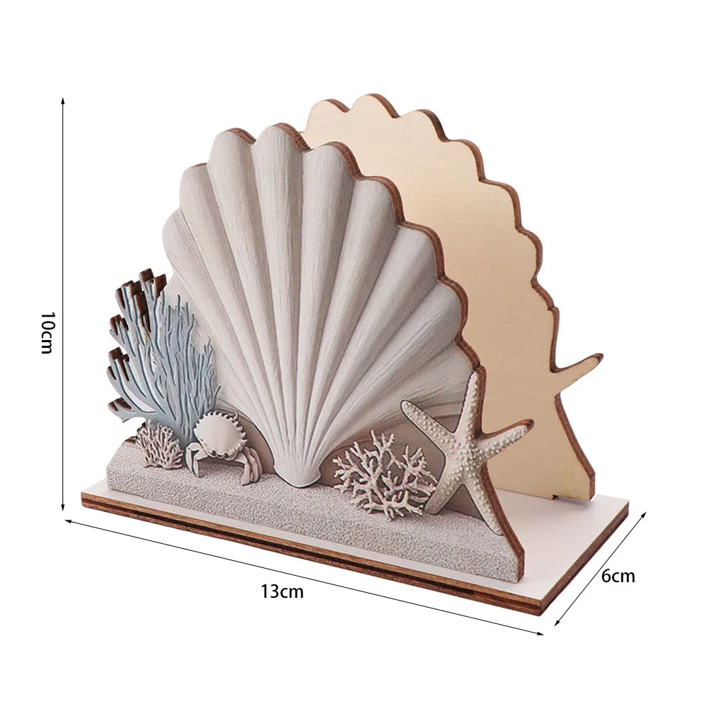 Ornaments 2D Flat Tissue Dispenser Wooden Crafts Ocean Style Napkin Holder Starfish Shell Crab Tissue Organizer Restaurant