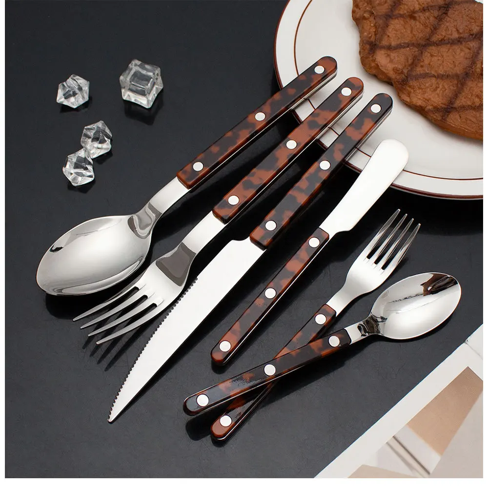 304 Stainless Steel Steak Knife, Fork,leopard Print Three Nail Handle Tableware, Western Style Knife, Fork, Spoon, Dessert Spoon