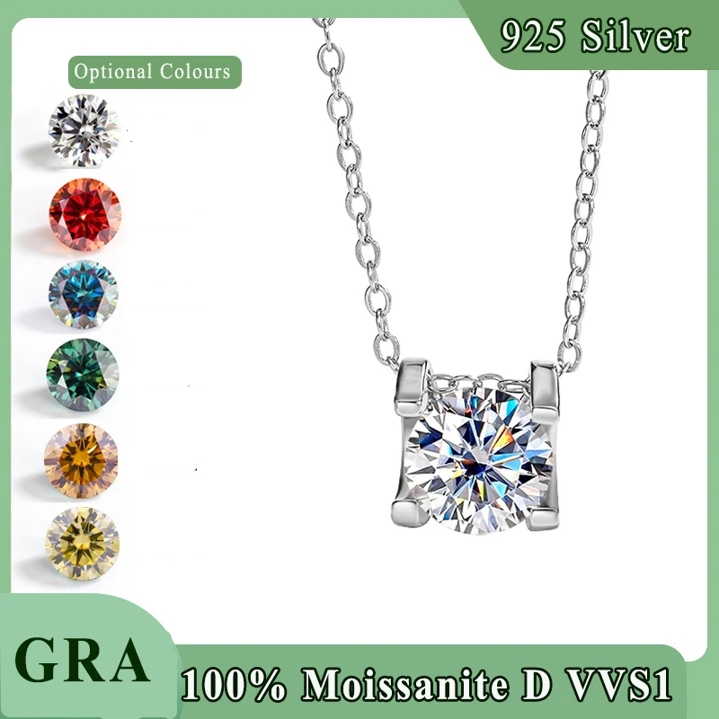 1ct Test Passed Moissanite Diamond Pendant for Women Classic Trendy 925 Sterling Silver Jewelry Brilliant Halo Gift with box