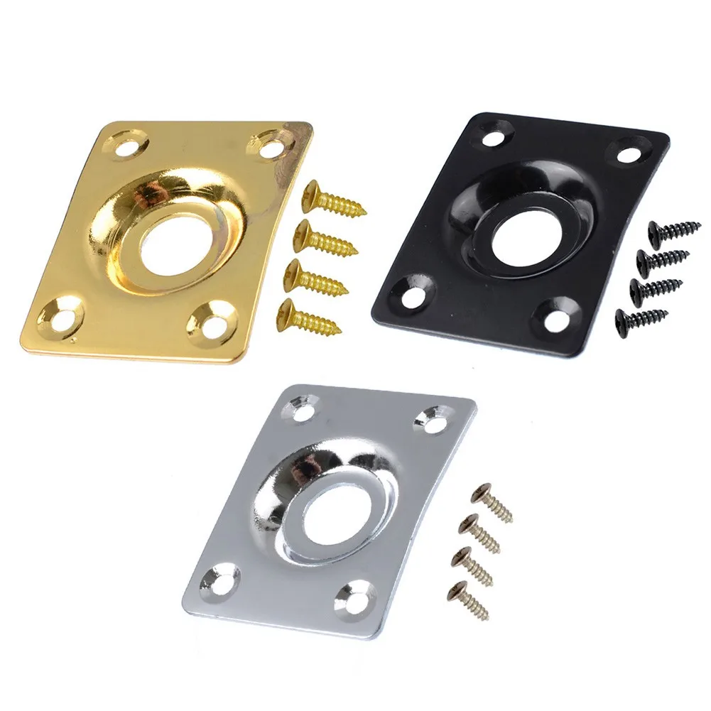 Placa retangular para guitarra elétrica estilo Les Paul-Tele, placa de metal cromada com acabamento em ouro preto, com 4 parafusos, 36.8x28.8mm, 1 peça