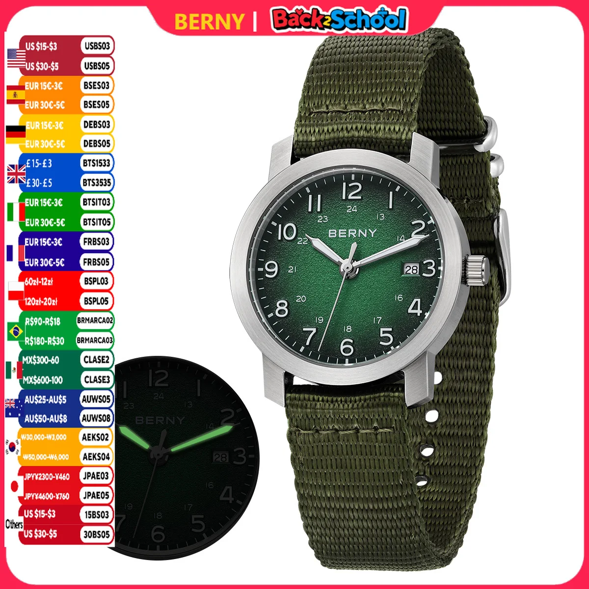 

BERNY Men's Watch Luminous Fashion Casual Small Dail Man Quartz Watches Lightweight Calendar Easy Read Men's Sport Wristwatch