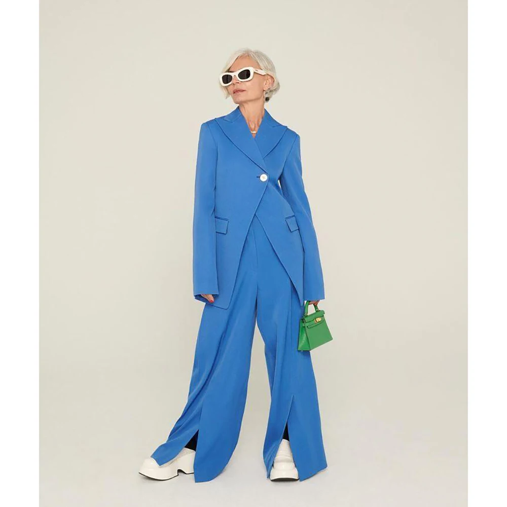 Chic Blue Women Pants Set High-end Single Button Female Two Pieces(Blazer+Trousers)ropa de mujer ofertas