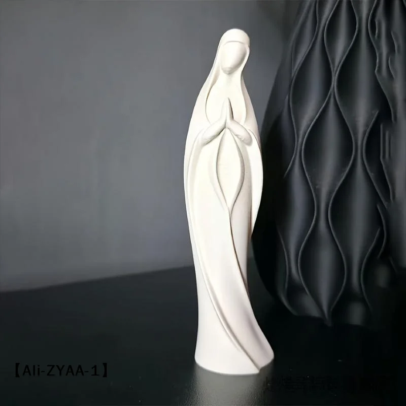 【A】3D Printed Praying Mary Statue Minimalist Blessed Mother Ornament Scratch Resistant Plastic