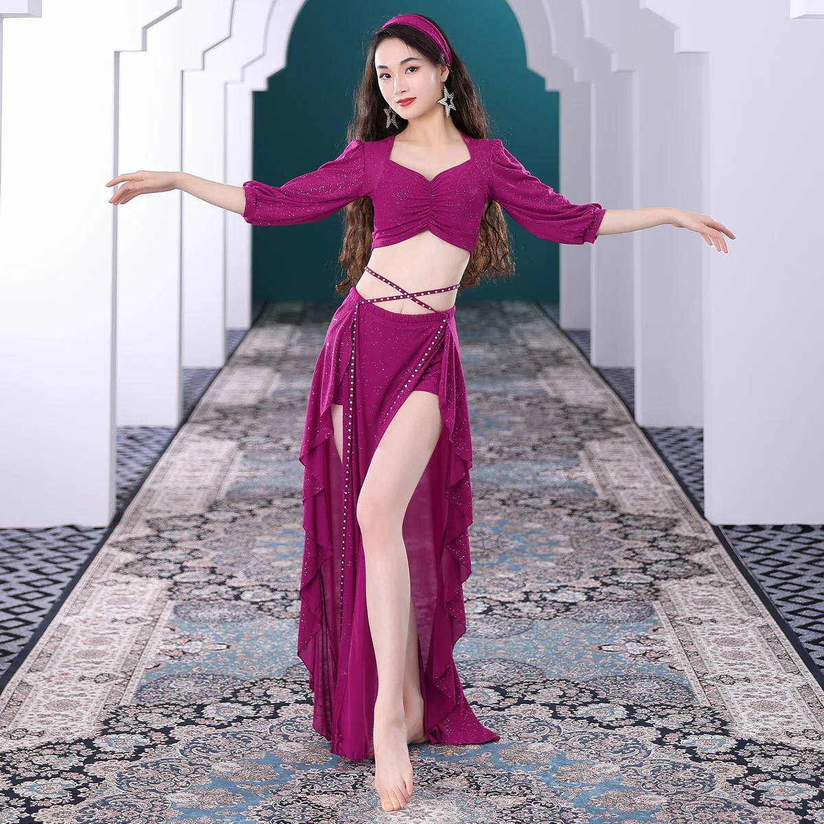 

Hot Sale Hight Quality Women Girls Practice Costume Oriental Dance Court Style Skirt Suit Belly Dance Set