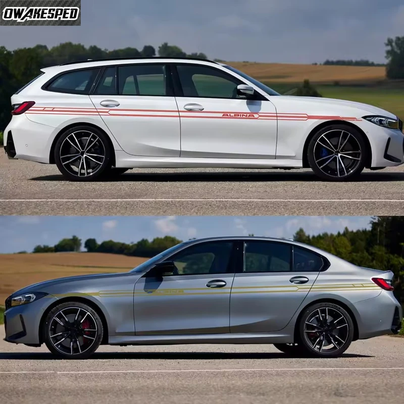 

2pcs For Bmw Alpina E46 E90 E92 E93 E60 F30 F10 X5 Car Long Side Stripes Stickers Apply Decor Auto Body Accessories Vinyl Decal