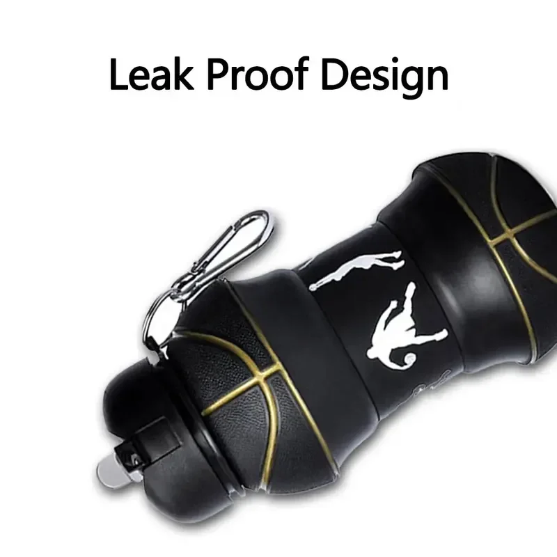 Silicone Fold Water Bottle Cups Outdoor Sports Basketball Style Leakproof Portable Sports Water Kettle