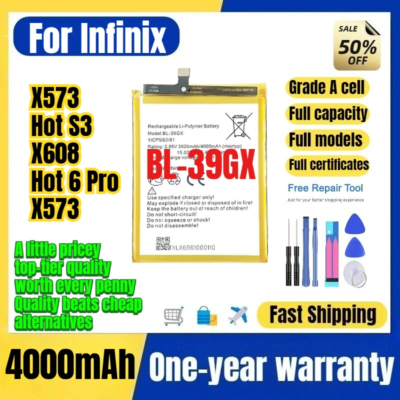 BL-39GX for Infinix Tecno X573/Hot S3/X608/Hot 6 Pro/X573  Phone Battery High Capacity Battery Replacement Bateria Grade A Cell