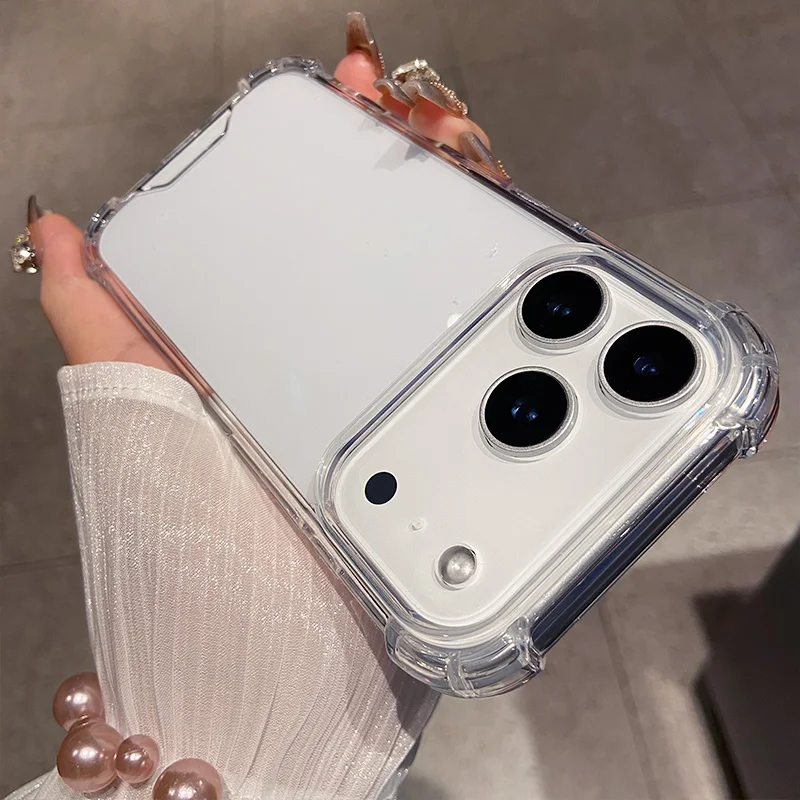 Luxury Transparent Shockproof Four Corner Package Case for IPhone 17 Air 16 15 14 13 12 Pro Max Acrylic Back Cover Shell - náhled 6