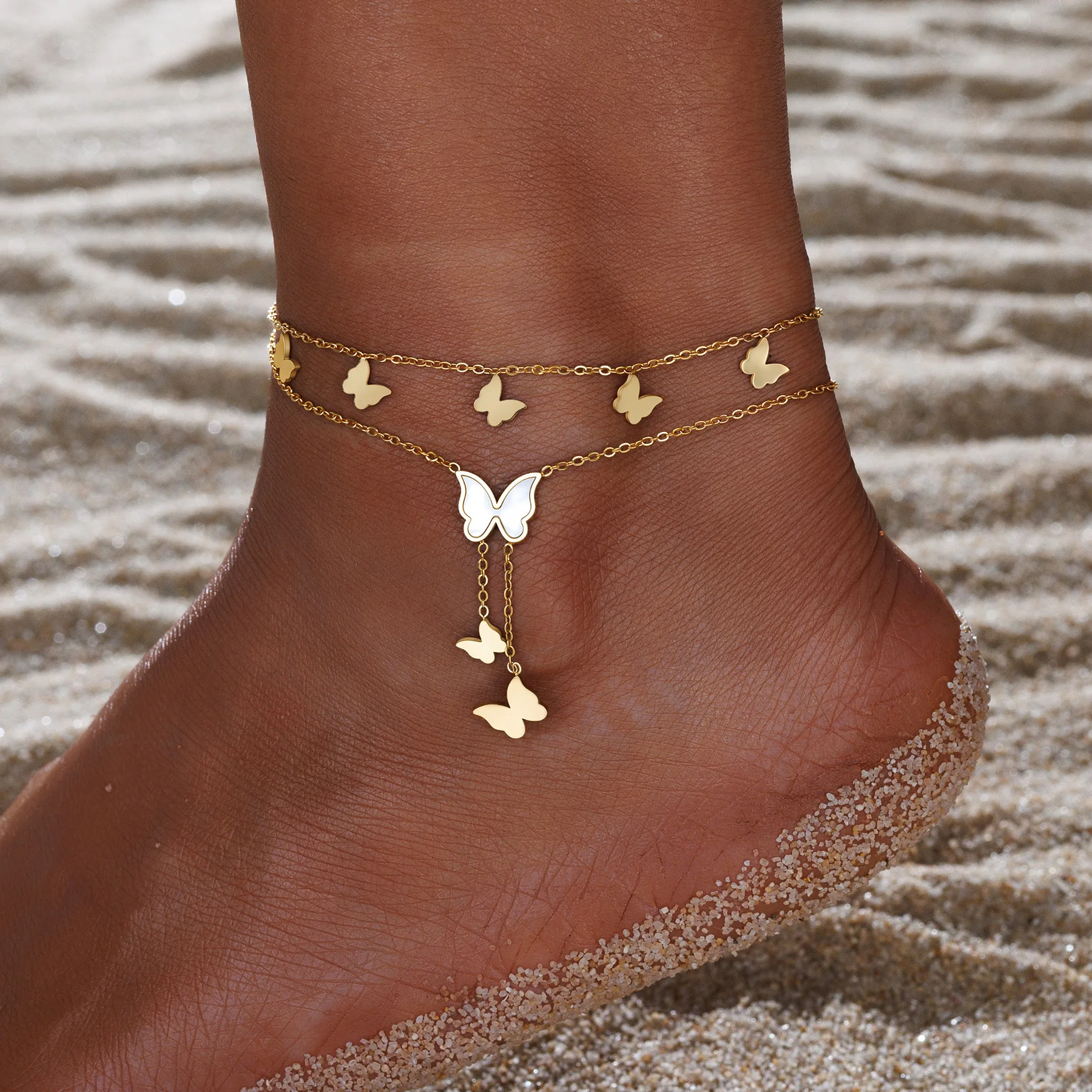 316L Stainless Steel 2025 New Fashion Jewelry Summer Beach Style Butterfly Daisy Heart Charm Anklet Chain For Women Ornaments