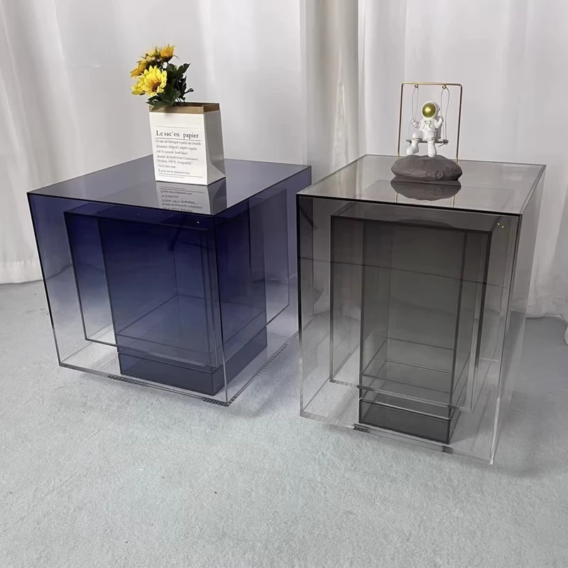 Nordic creative gradual change square acrylic coffee table modern model room living room sofa transparent corner few bedside