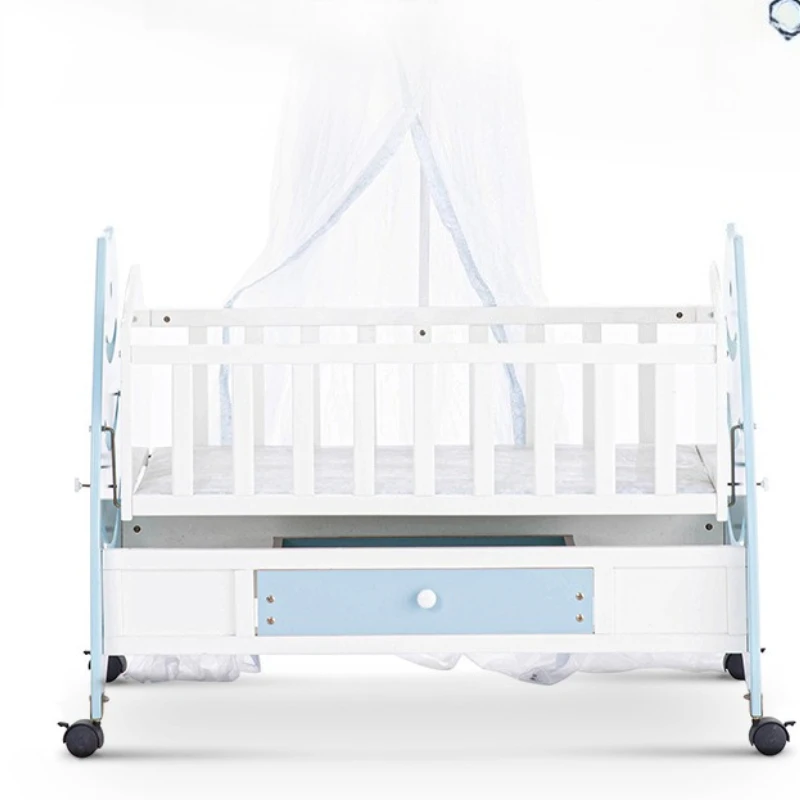 โรงงานเปลเด็กทําจากไม้เนื้อแข็งเตียงโยกเด็กสไตล์เกาหลีพร้อมลูกกลิ้งมัลติฟังก์ชั่นไม้สนขยายการเล่นเกม