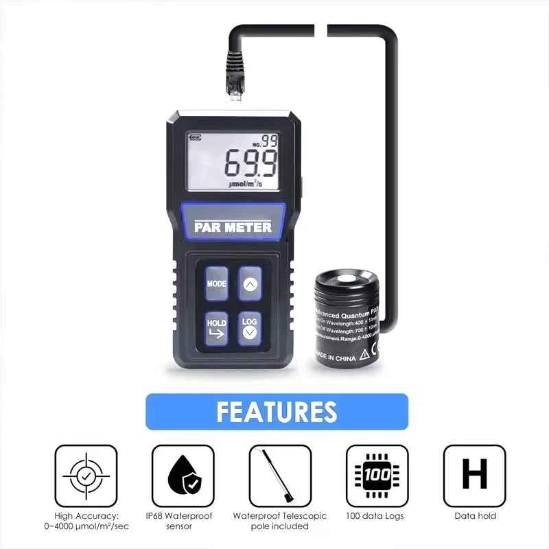 Digital PAR Meter IP68 Waterproof Probe PPFD Tester Full Spectrum Quantum Sensor Photosynthetic Activity For Aquarium Reef Plant