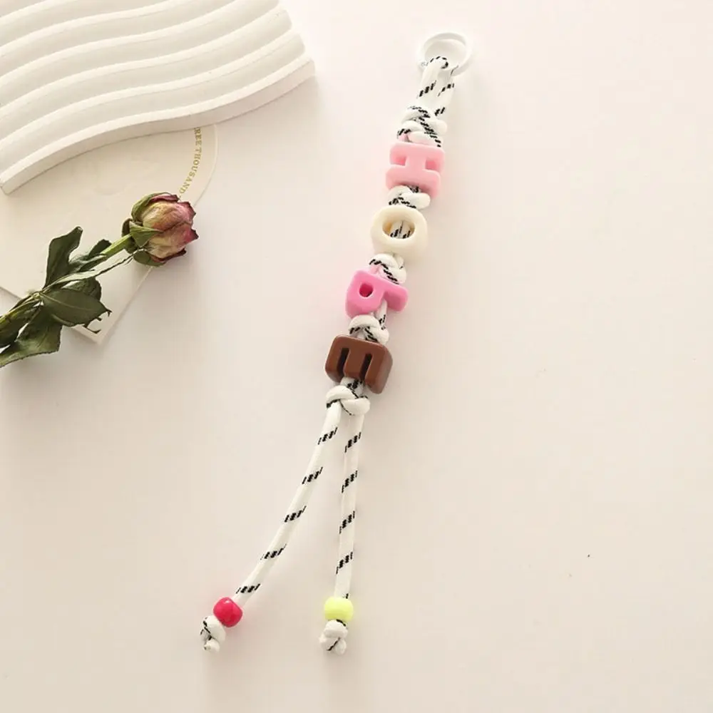 

Creative Lucky Letter Acrylic Beads Keychain Anti-Lost Handmade Beaded Tassel Pendant Bag Hanging Colorful Car Keyring Ins