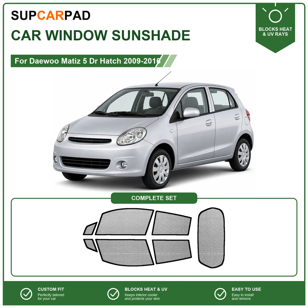 For Daewoo Matiz 5 Dr Hatch 2009-2016 Full Set Car Window Sunshades UV Block Privacy Heat Insulated Foldable Car Curtain