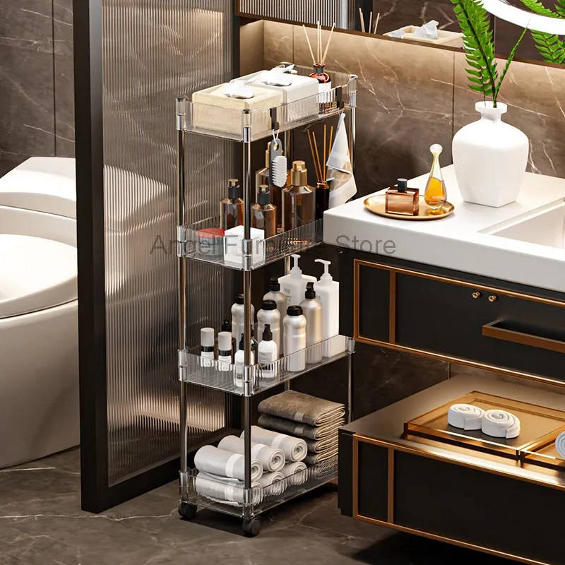 

Bathroom Storage New Floor-To-Ceiling Shelving Cart Multi-Functional Desktop Shelving Kitchen Bathroom Transparent Shelving Rack