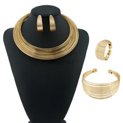 Fashion Suit High-end Bridal Wedding Alloy Ethnic Style Multi-wire Jewelry Ring Bracelet Earrings Collar Necklace Four-piece Set