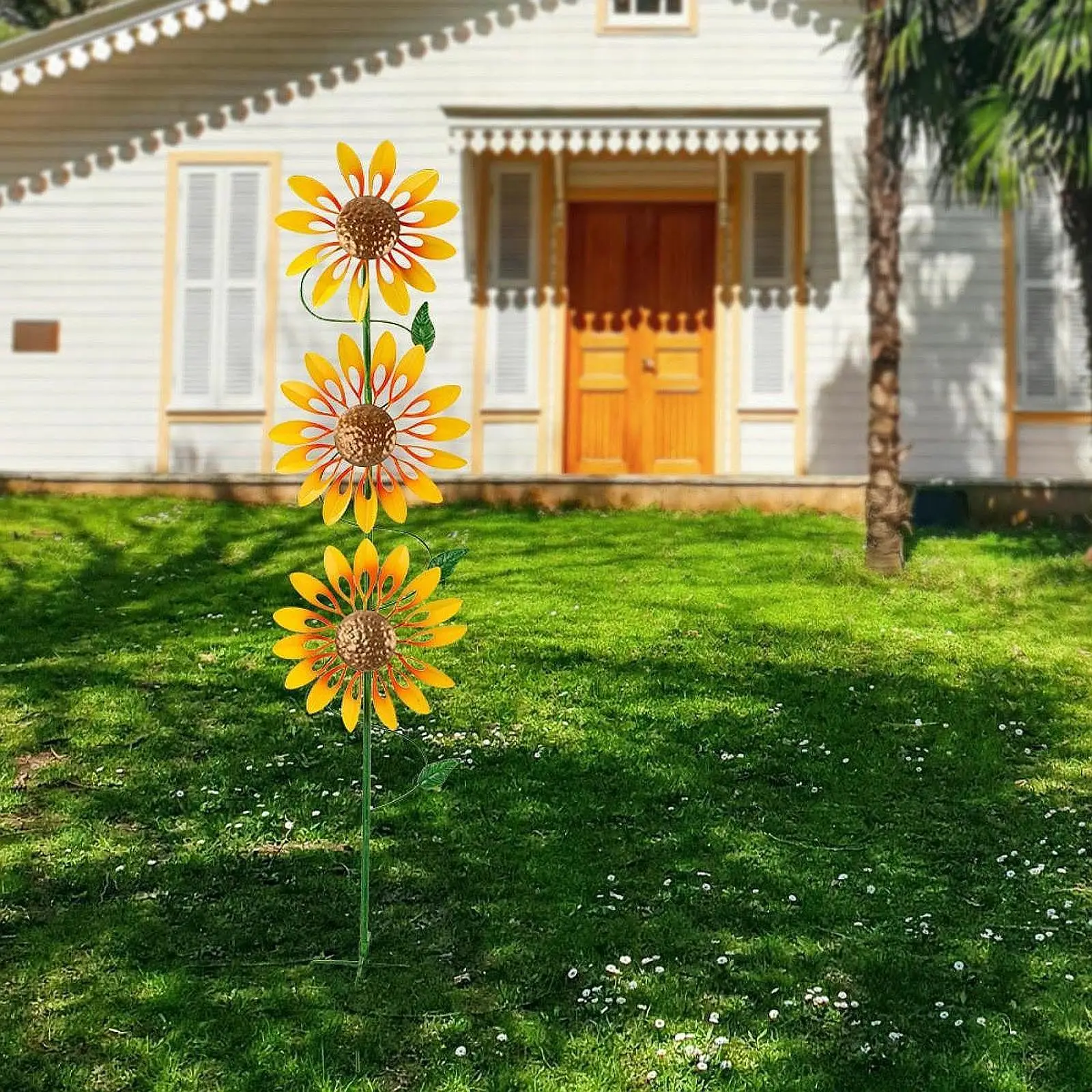 Iron Wind Spinner Warm Villa Decoration Wind Rotating Windmill Ornament Wind Sculpture for Garden Garage Lawn Decor