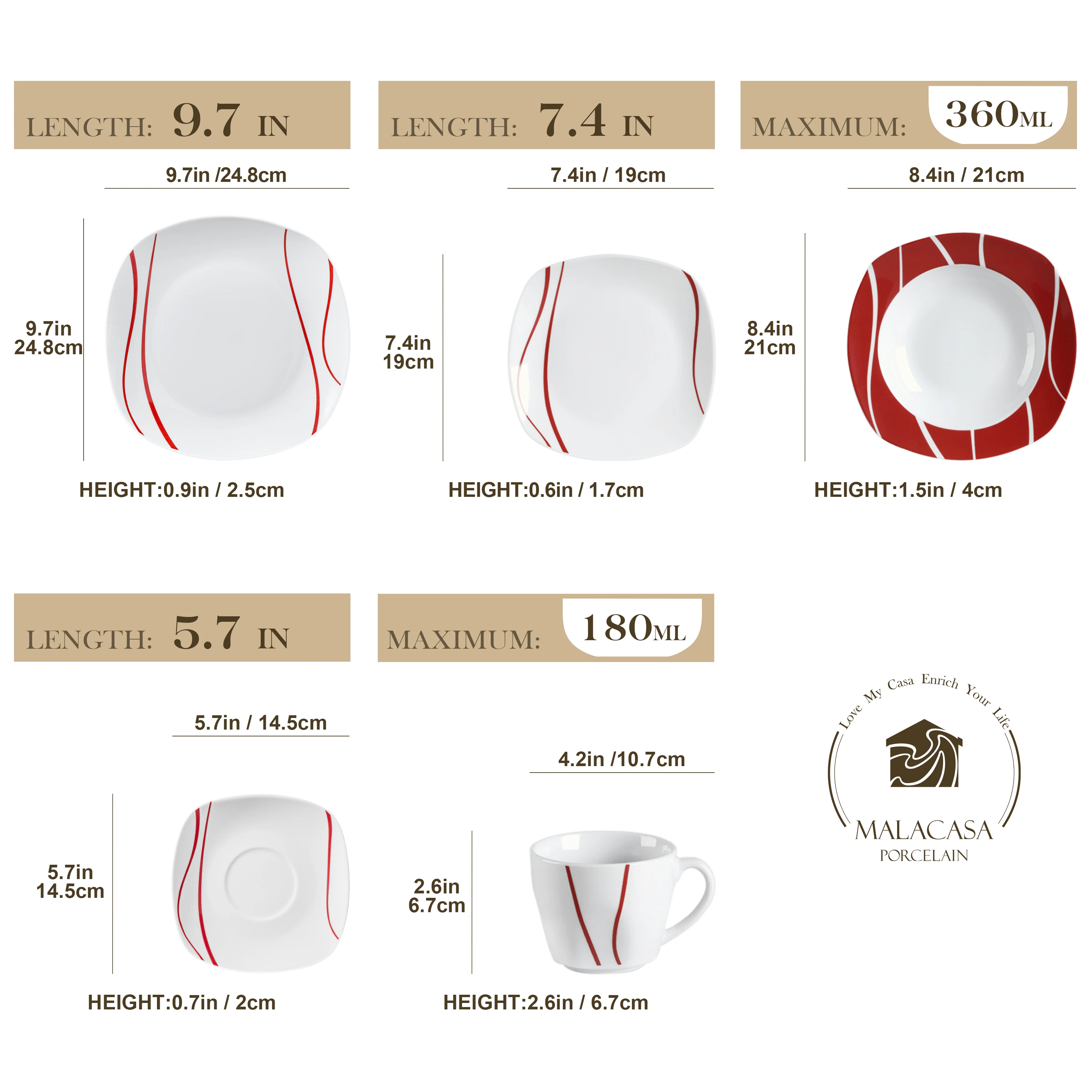 MALACASA FELISA 18/20/30/36/60 Piece White Porcelain Dinner Set with Cup,Saucer Dessert Soup Dinner Plate Tableware Set