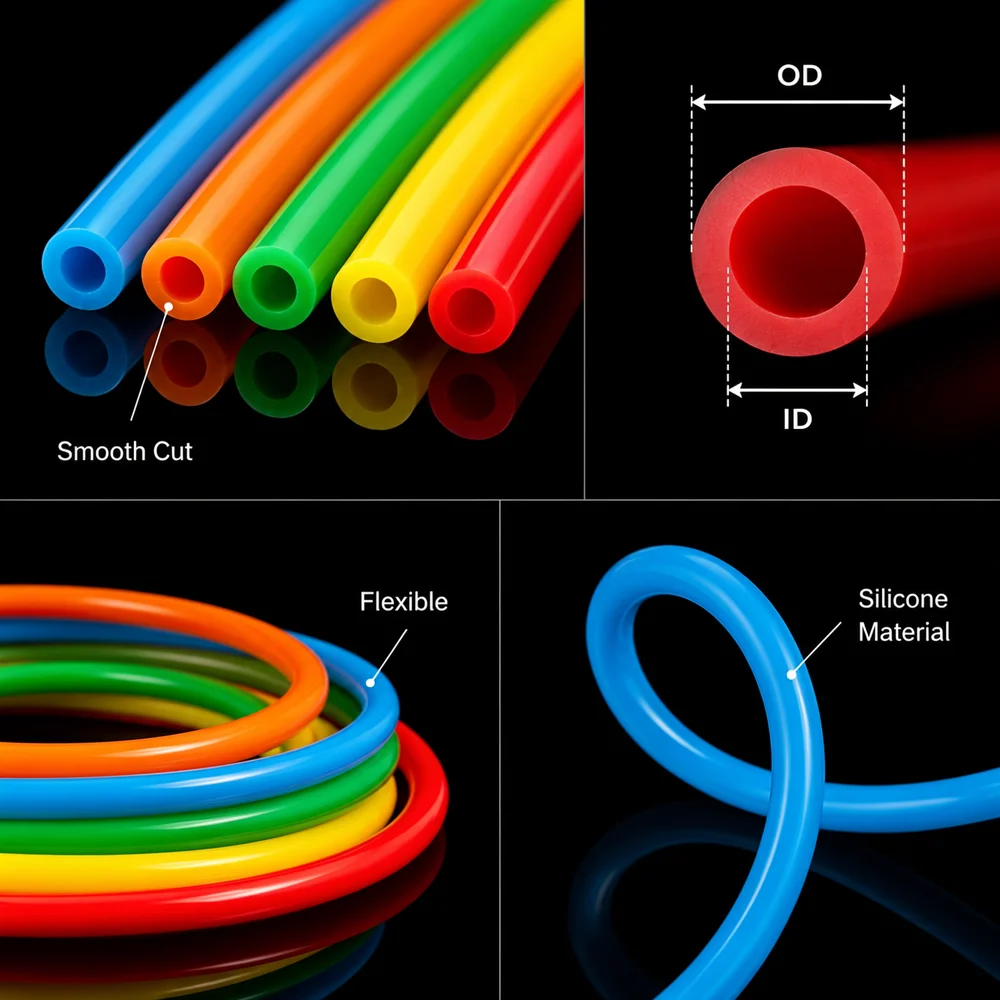 2/5M Food Grade Colored Silicone Tubing ID2~12MM Non Toxic & Wear-Resistant Soft Rubber Hose for Water Diversion & Delivery