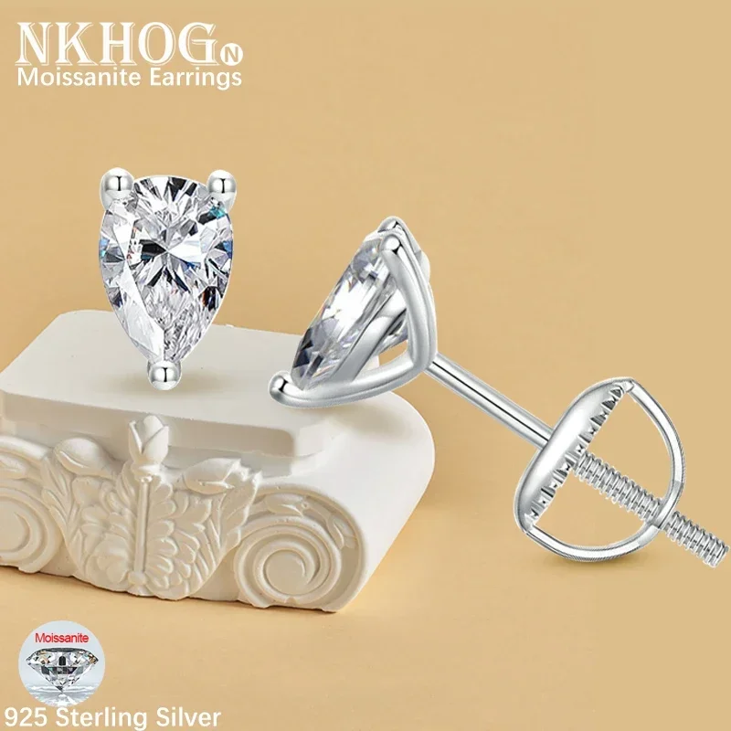 NKHOG 0.5CT Pear Cut Moissanite Stud Earrings 925 Sterling Silver 18K Plated D Color Certified Diamond Women Party Jewelry Gifts