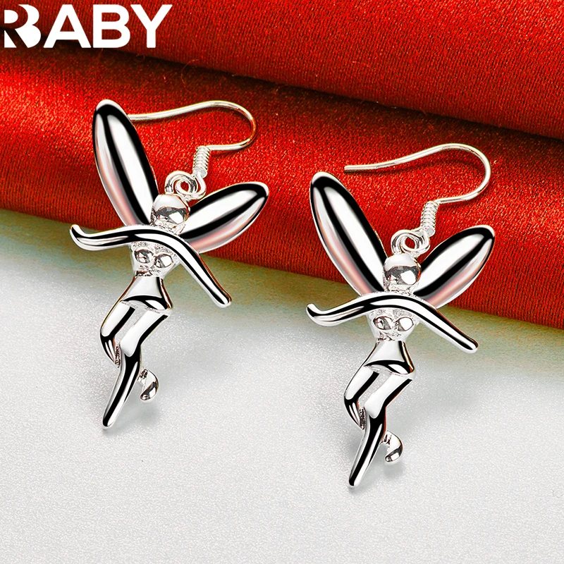 

925 Sterling Silver Cute Cherub Drop Earrings For Woman Fashion Wedding Party Charm Jewelry Girl Student Christmas Gift