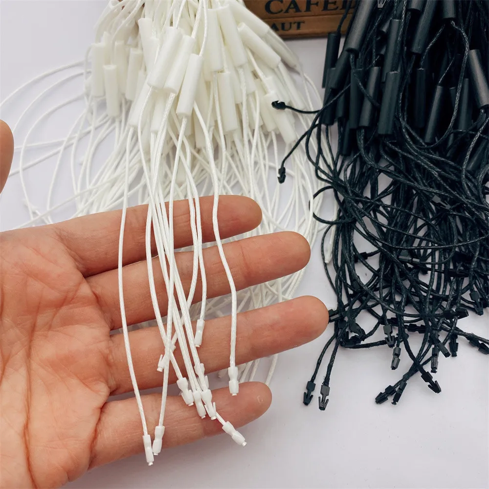 980pcs/lot Length: 25cm Waxed cord Hang Tag Nylon String  Snap Lock Pin Loop Fastener Ties suspender for clothes tag/garment