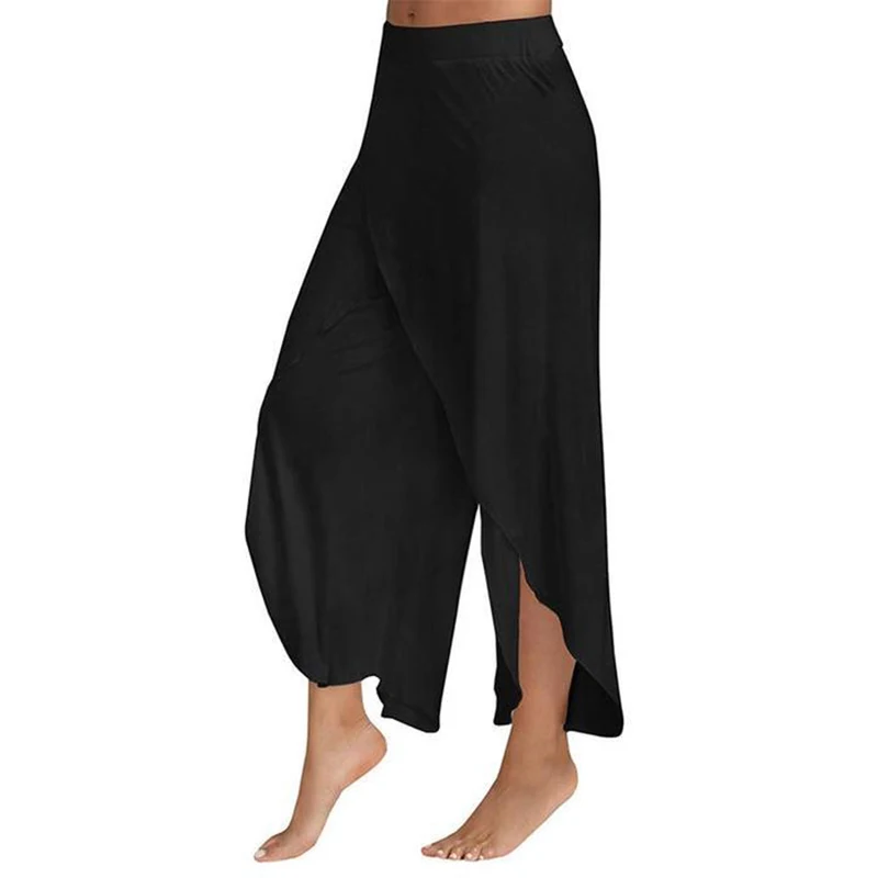 Yoga Pants For Women Fashion Solid Color Ruffled Split Loose Trousers Lightweight Breathable Large Size Wide Leg Casual Pants