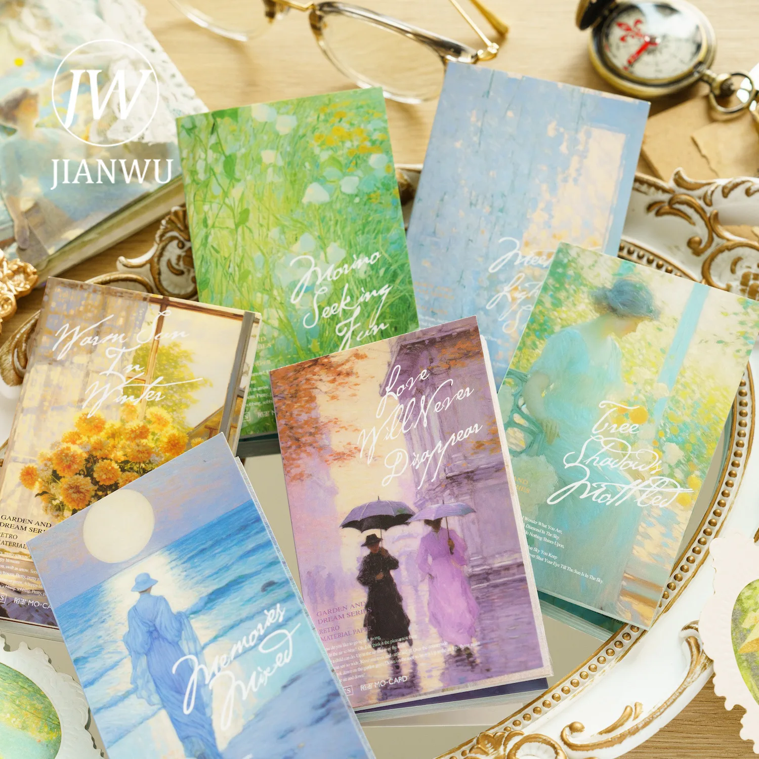 JIANWU 60 Sheets Garden and Dream Series Vintage Flower Monet Material Paper Creative DIY Journal Collage Journaling Stationery