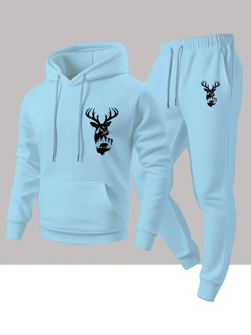 Men's Urban Casual animal print Print Two-Piece Set Hooded Top & Sports Pants Autumn Winter Running Sportswear Daily Wear view 6