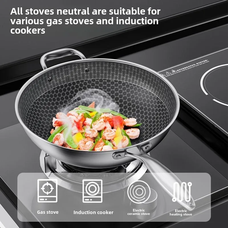 Stainless steel wok Honeycomb non-stick skillet Household wok induction cooker Gas cooker wok pan pan pan set view 4