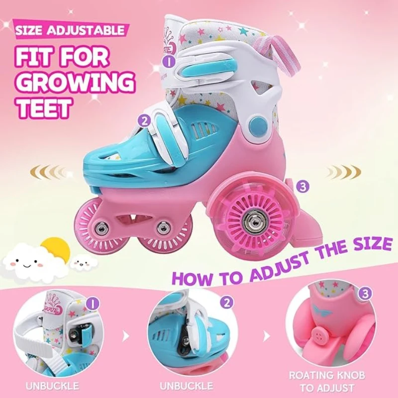 Flash Pattini a rotelle a doppia fila Scarpe Pattini da ghiaccio per bambini Pattini a rotelle a 4 ruote per principianti Rulli di dimensioni regolabili per bambini