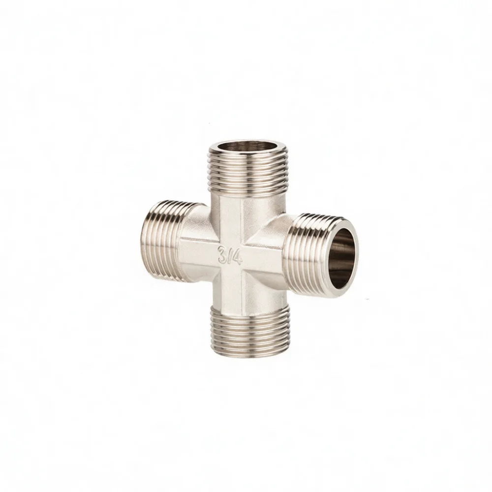 Durable G3/4 Threaded Brass Four Way Connector Plumbing Adapter Water Pipe Fitting For Industrial Home Usage