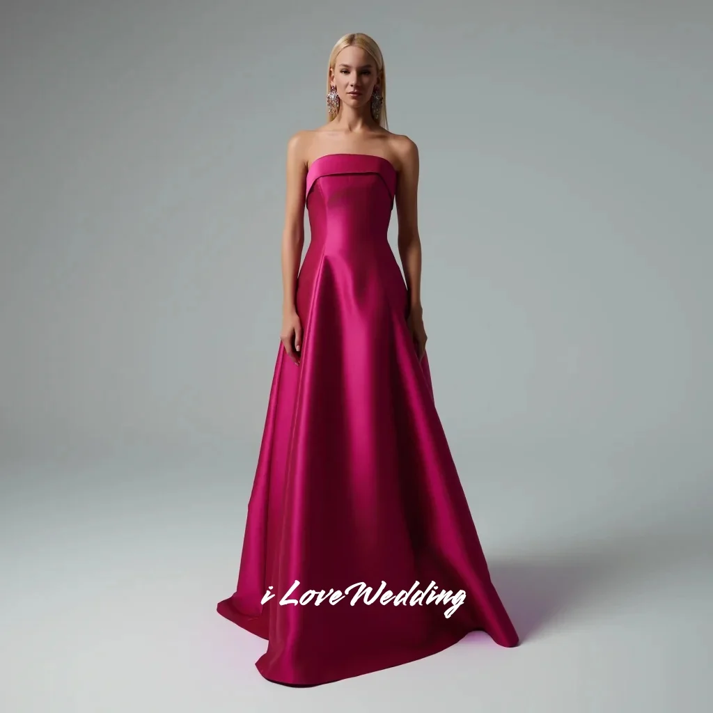 

Платье для выпускного вечера цвета фуксии без бретелек 2025 года, без рукавов, трапециевидной формы, с открытой спиной, длиной до пола, вечернее платье, плиссированные свадебные платья по индивидуальному заказу