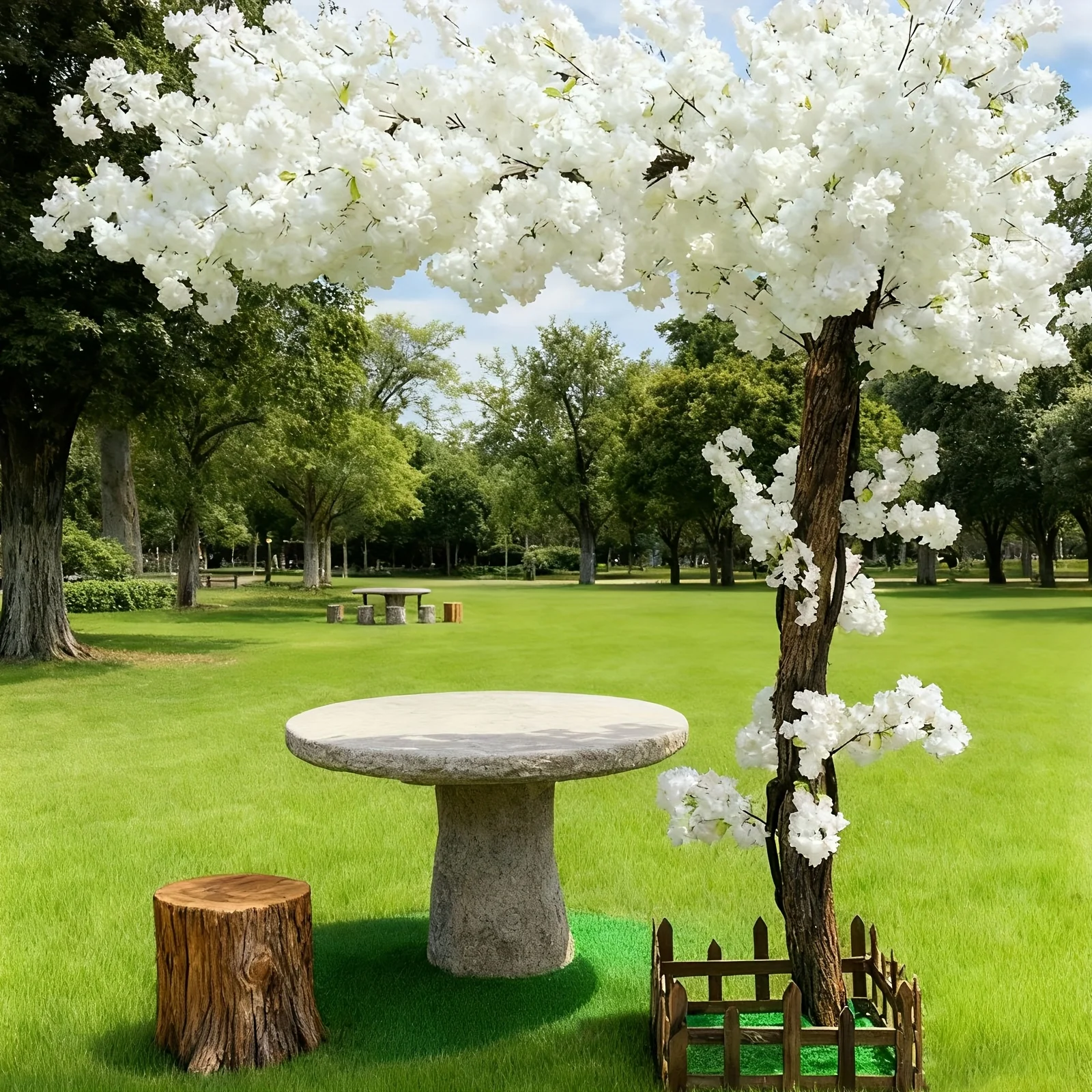 Artificial Cherry Blossom Tree, Handmade Light Pink White Fake Flowers Trees for Indoor Outdoor Living Room Home Office Shopping Mall Hotel Restaurant Party Wedding Christmasthanksgiving Decoration view 5
