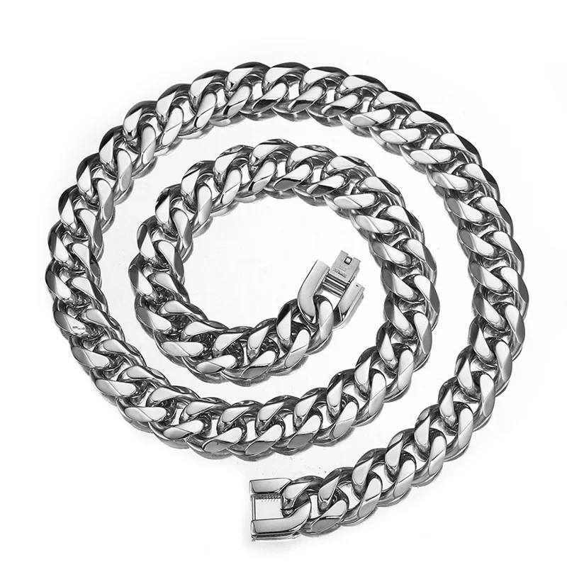 Premium 316L Stainless Steel Miami Cuban Link Chain Necklace for Men Heavy Unisex Streetwear Punk Jewelry Fade Resistant