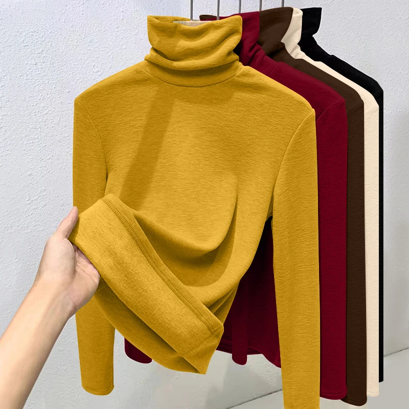 

Double-Sided Fce Lined Padded Collar Base irt Women's Faionable Inner Wear Top Sli Autumn Winter High-End Feel T-S...