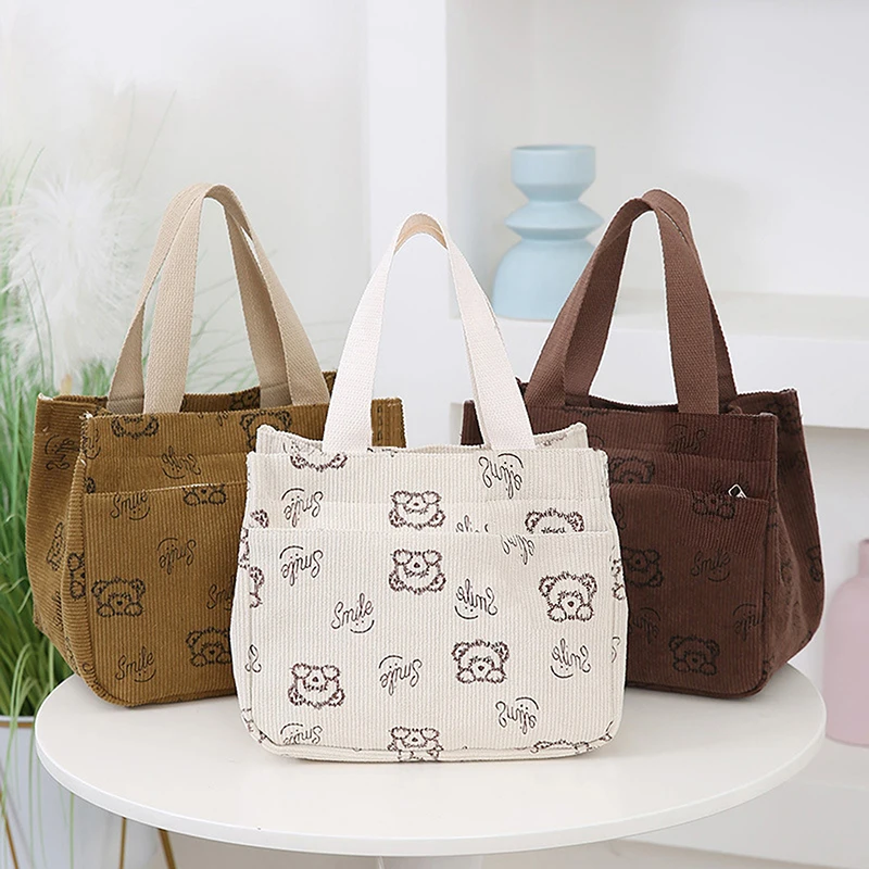 Cord-Lunch-Tasche, Cartoon-Lunchbox, Aufbewahrungshandtasche, multifunktional, für Kinder, Schule, Lebensmittelbeutel, Büroangestellter, Mittagessen, Bento-Einkaufstasche