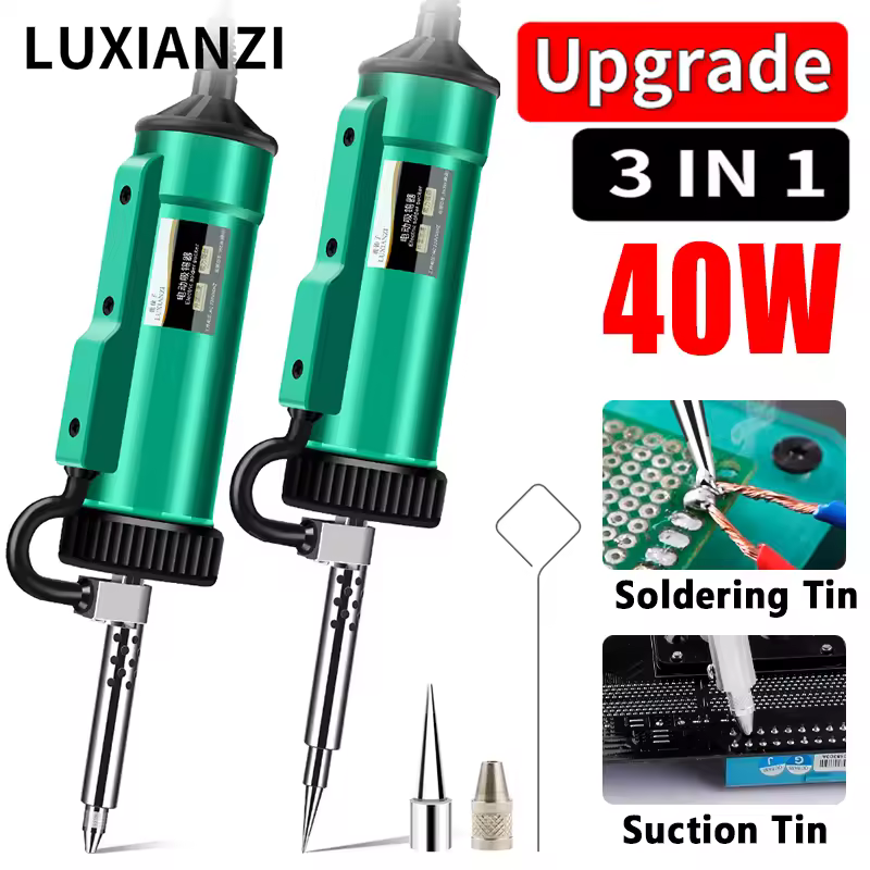 מכונת הסרת זיקוקים LUXIANZI 40W 2IN1 מכונת הסרת זיקוקים חשמלית עם משאבת ספיגת עץ ואקום כלי ריתוך ידני