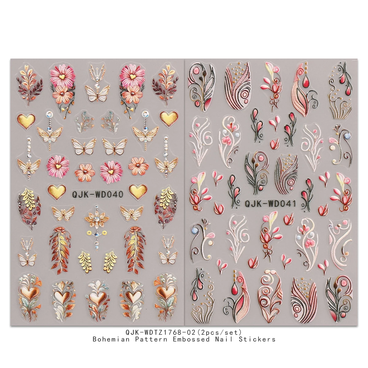 2 stuks bohemien patroon reliëf nail art stickers, retro nostalgisch thema, eenvoudig aan te brengen nageldecoratie, doe-het-zelf, vakantiecadeaus,